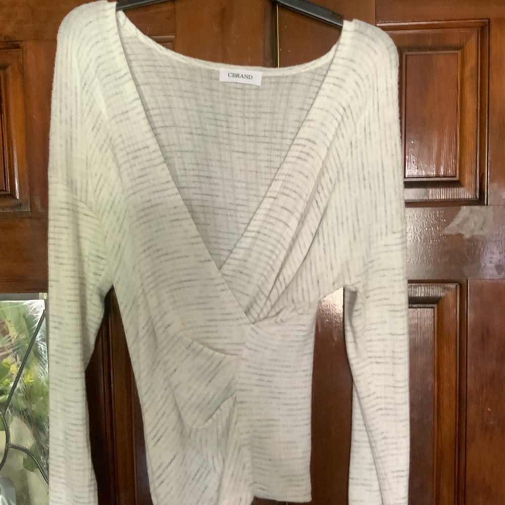 CBRAND Chic Ribbed Wrap Blouse - Cream